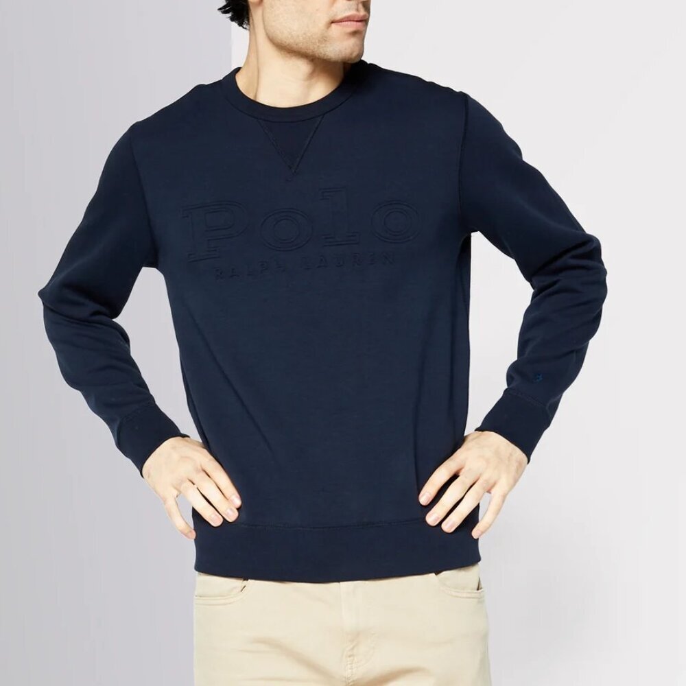 POLO RALPH LAUREN MEN EMBOSSED LOGO LONG SLEEVE CREWNECK SWEATER NAVY S/M